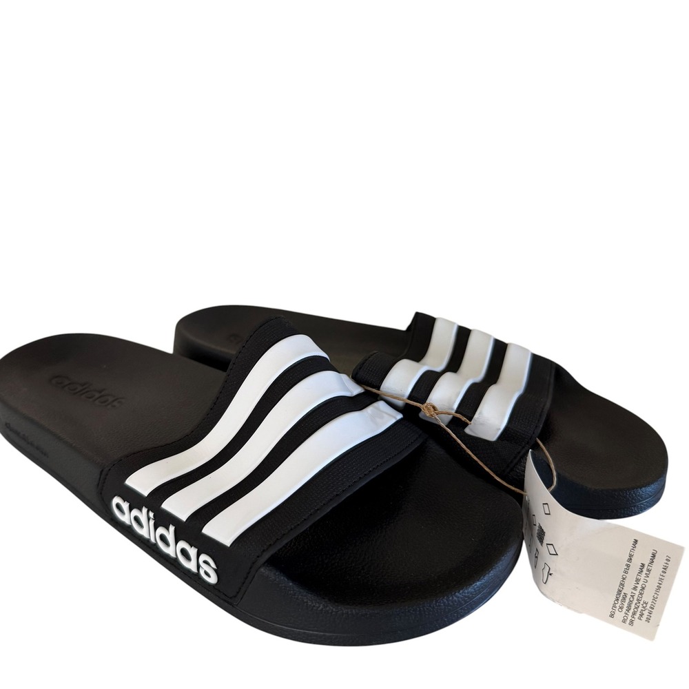 adidas Adilette Shower Slides Women 10 Black White NEW GZ5922 Cloudfoam Sandals